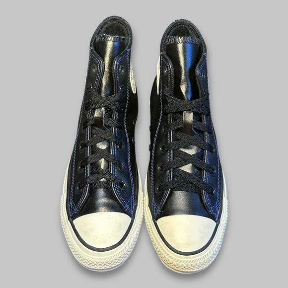 Converse Chuck Taylor All Star Black Leather High Top Sneakers Women’s Size 7 - Picture 2 of 6